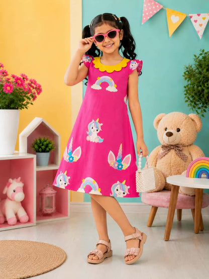 Unicorn and Rainbow Print A-Line Dress