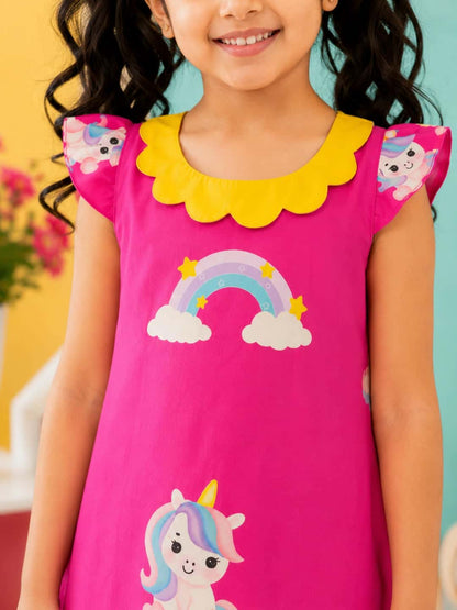 Unicorn and Rainbow Print A-Line Dress