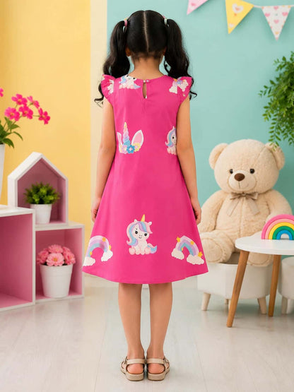 Unicorn and Rainbow Print A-Line Dress