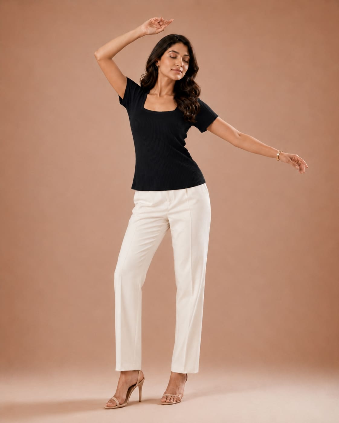 Ribbed Square Neck Fitted Top