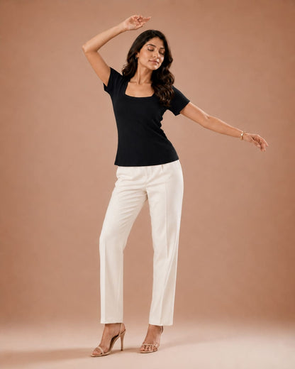 Ribbed Square Neck Fitted Top