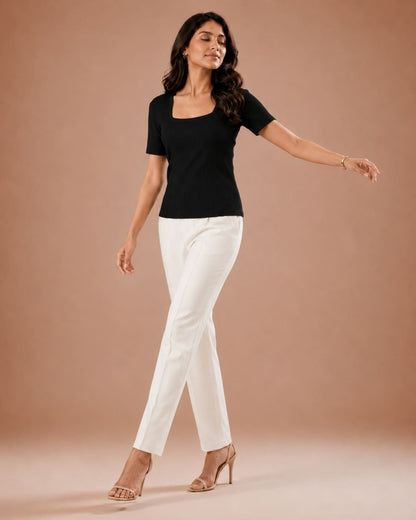 Ribbed Square Neck Fitted Top
