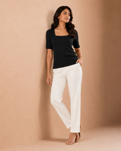 Ribbed Square Neck Fitted Top