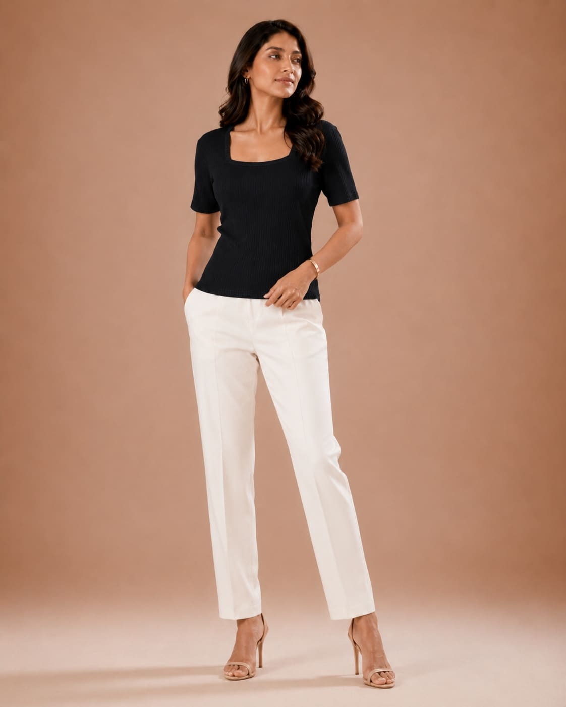 Ribbed Square Neck Fitted Top