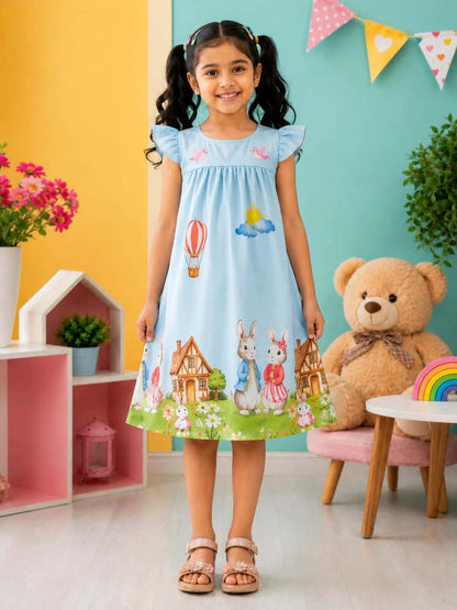 Printed Flutter/Cap Sleeve A-Line Dress