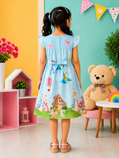 Printed Flutter/Cap Sleeve A-Line Dress