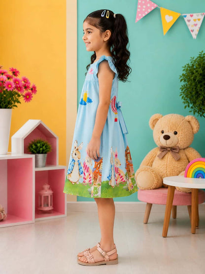 Printed Flutter/Cap Sleeve A-Line Dress