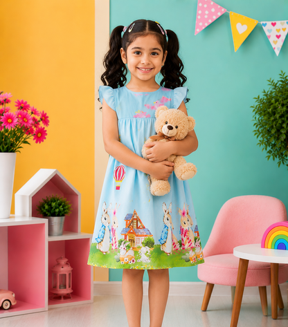 Printed Flutter/Cap Sleeve A-Line Dress