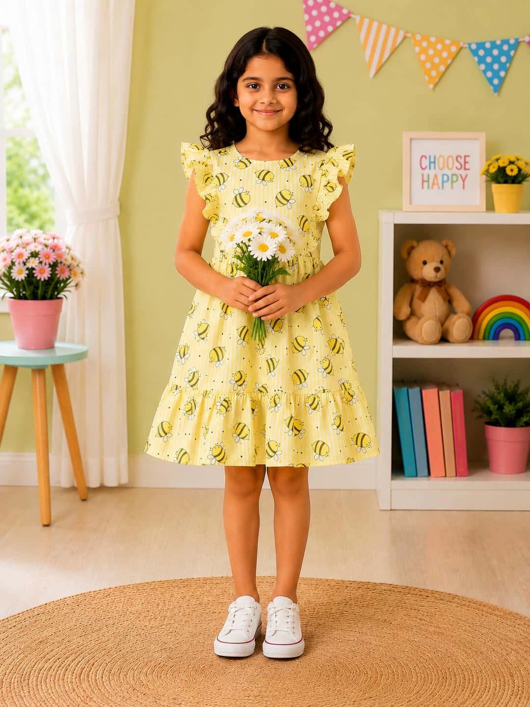 Yellow Bumblebee Print Dress