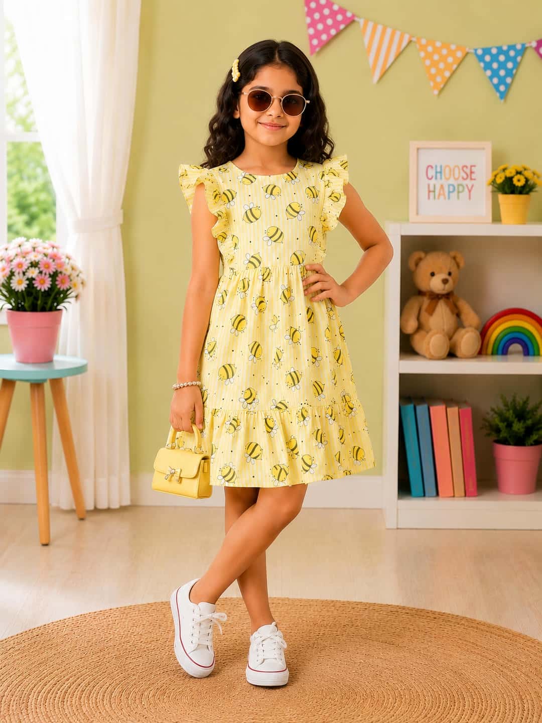 Yellow Bumblebee Print Dress