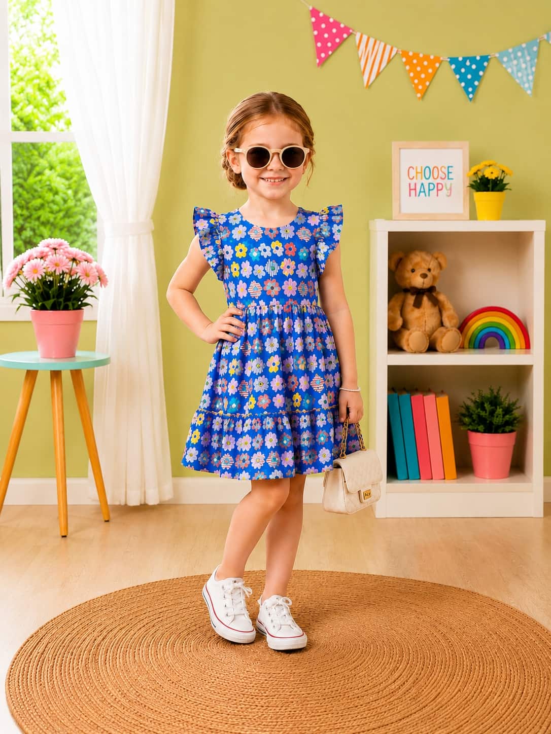 Floral Tiered Dress with Frill/Flutter Sleeves