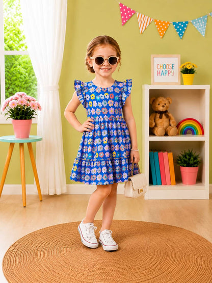 Floral Tiered Dress with Frill/Flutter Sleeves