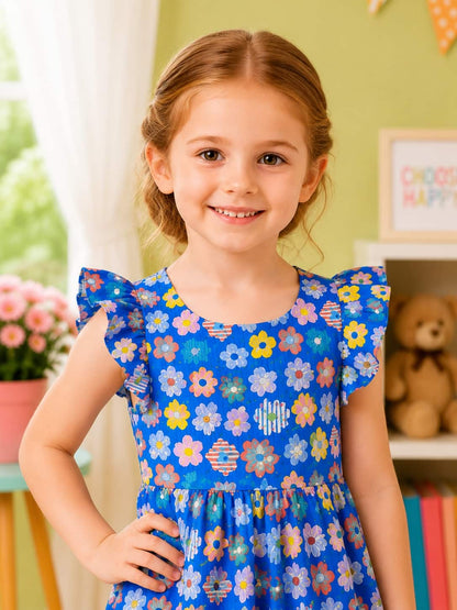 Floral Tiered Dress with Frill/Flutter Sleeves