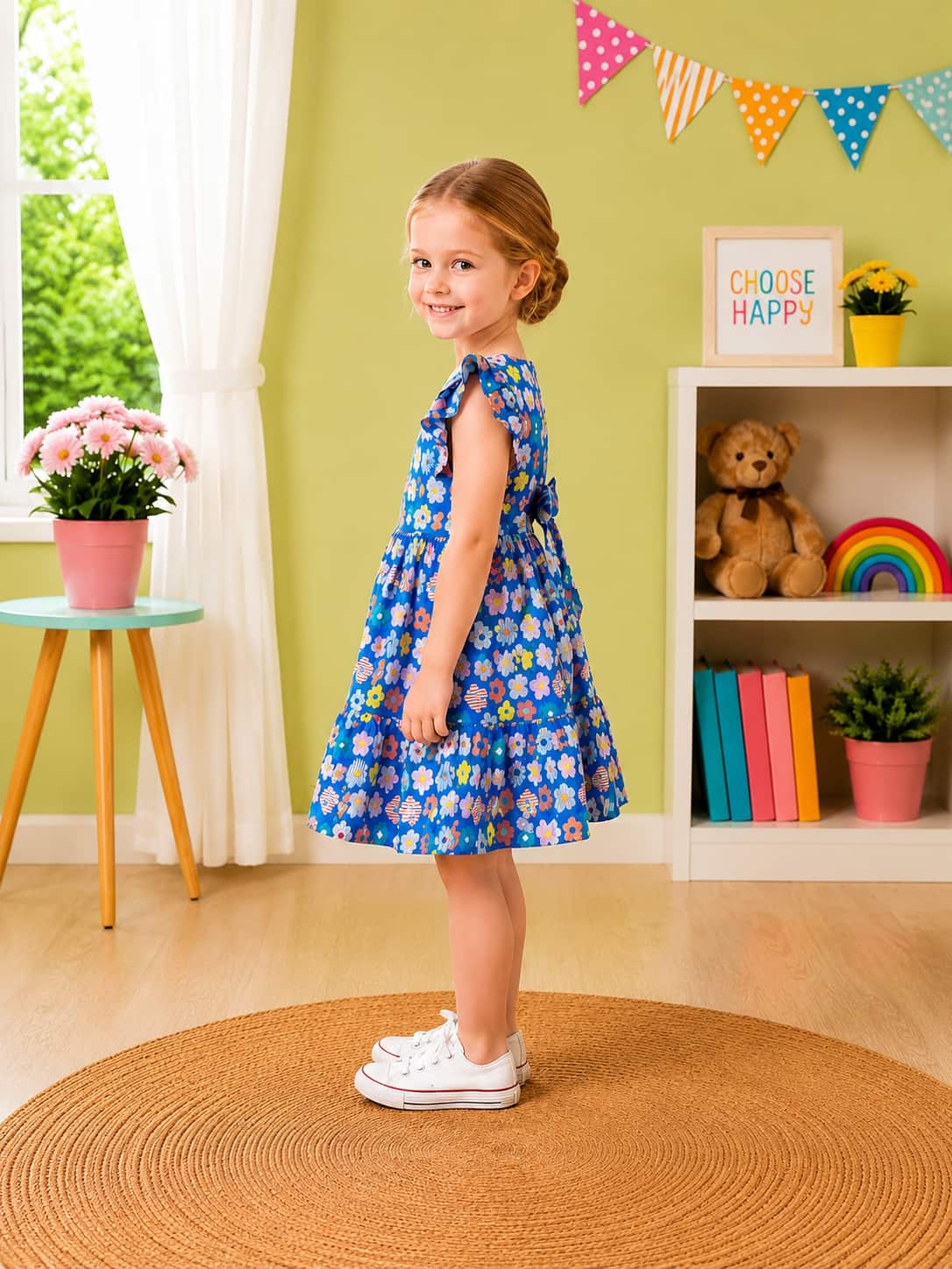 Floral Tiered Dress with Frill/Flutter Sleeves