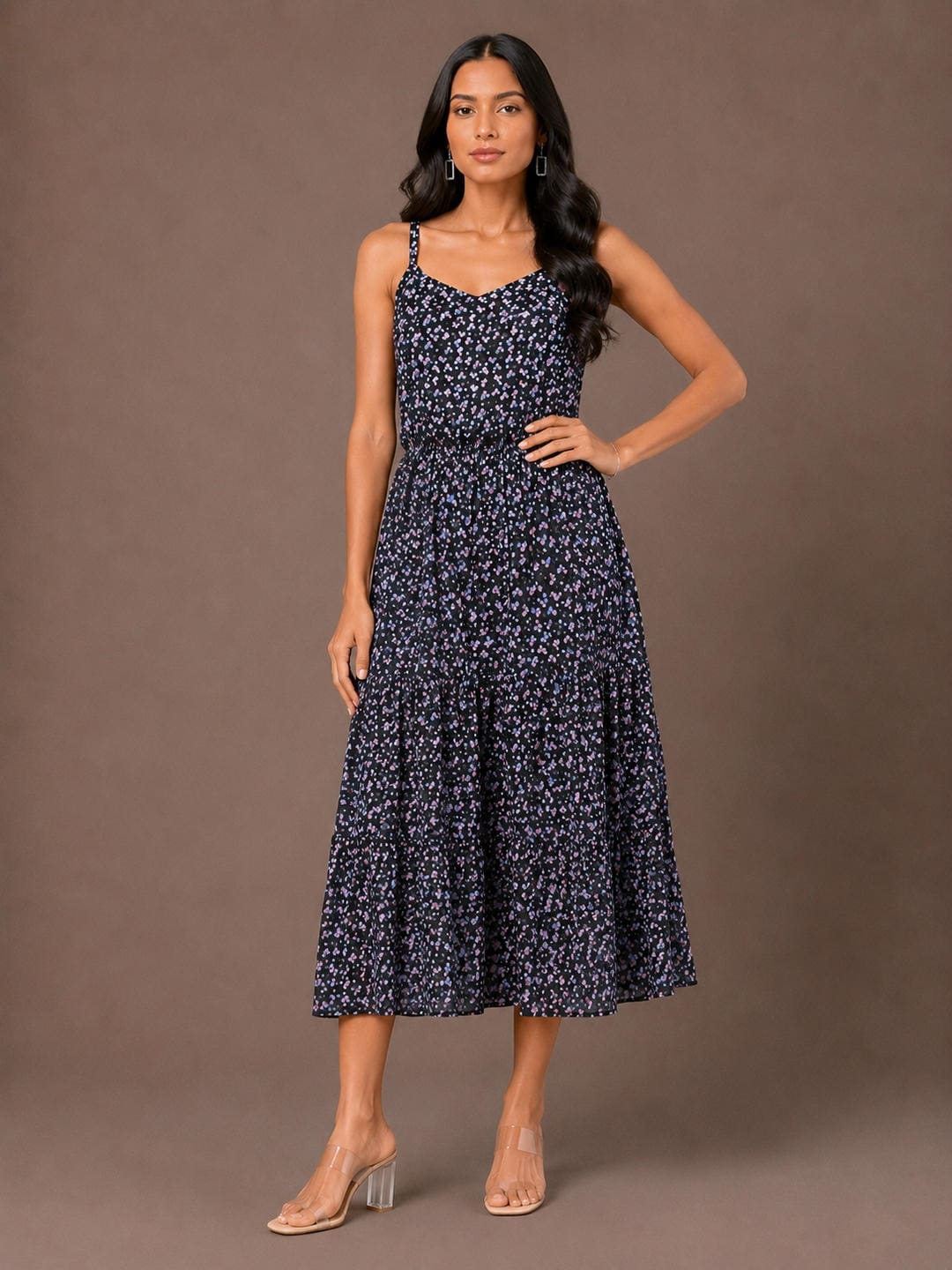 Tiered Fit & Flare Midi Dress