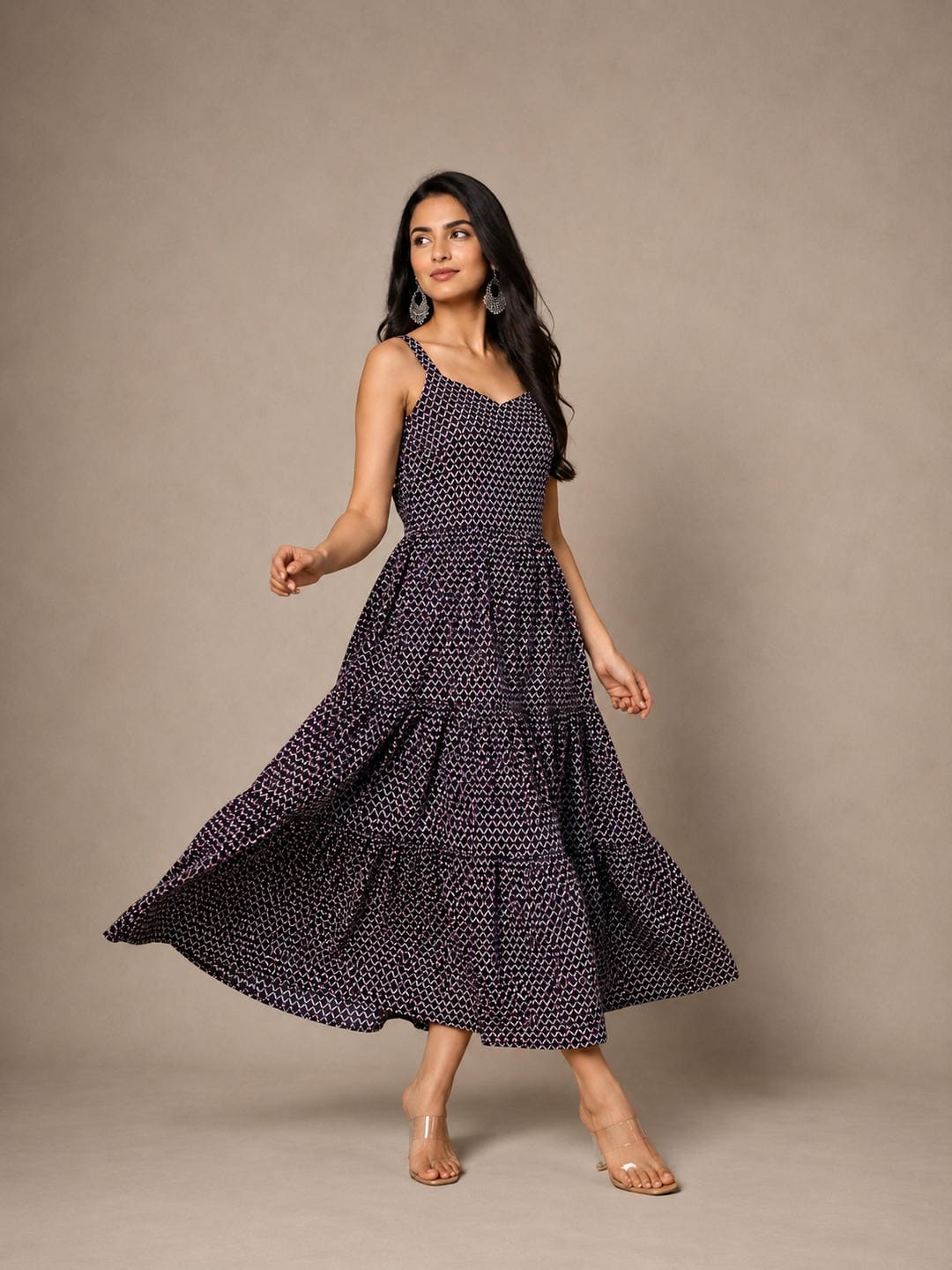 Tiered Fit & Flare Midi Dress