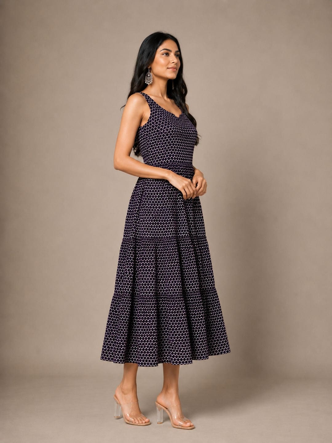 Tiered Fit & Flare Midi Dress