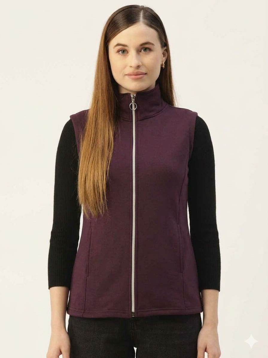 Solid Tailored Sleeveless Fleece Jacket