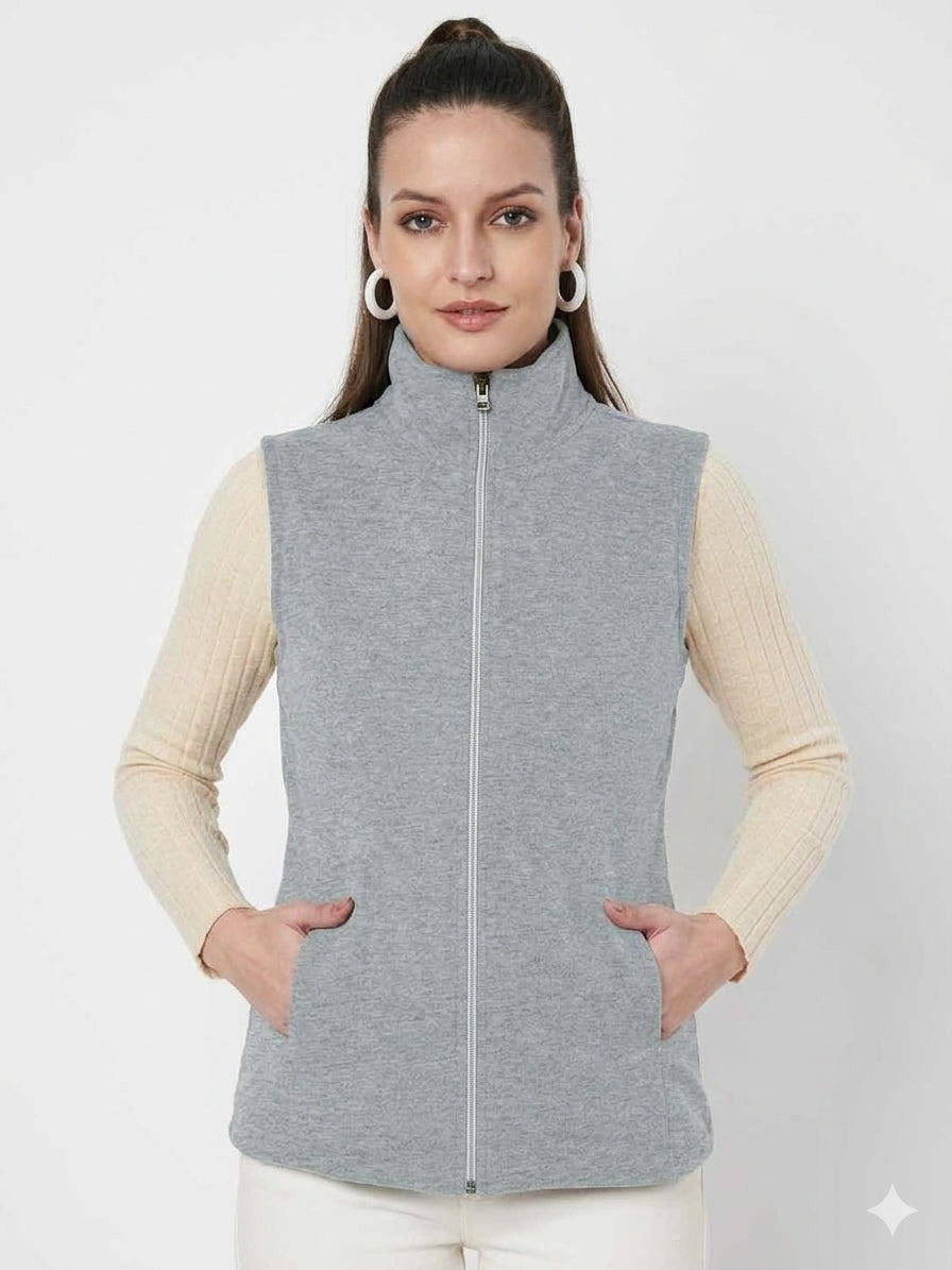 Solid Tailored Sleeveless Fleece Jacket
