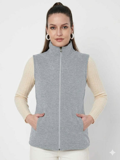 Solid Tailored Sleeveless Fleece Jacket