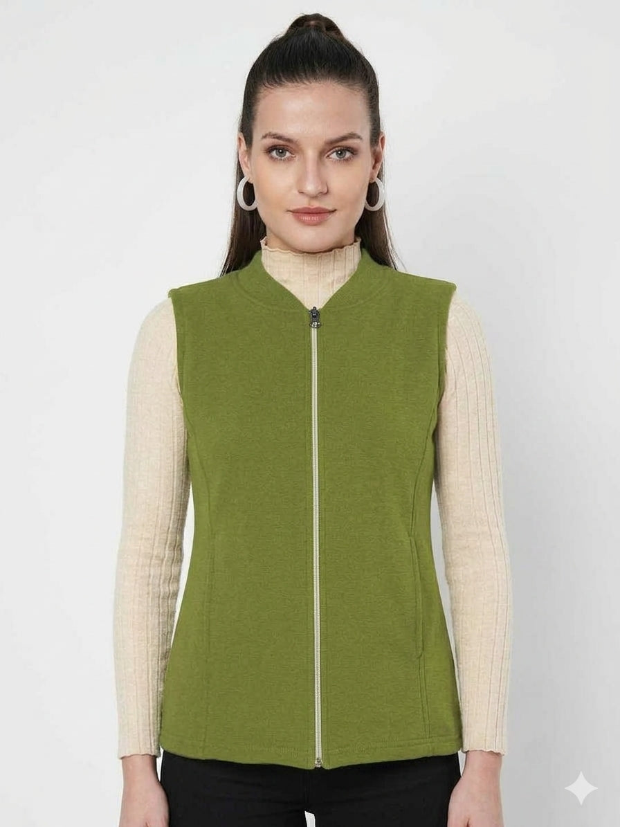 Henley Collar Sleeveless Fleece Zip Detail Tailored Jacket
