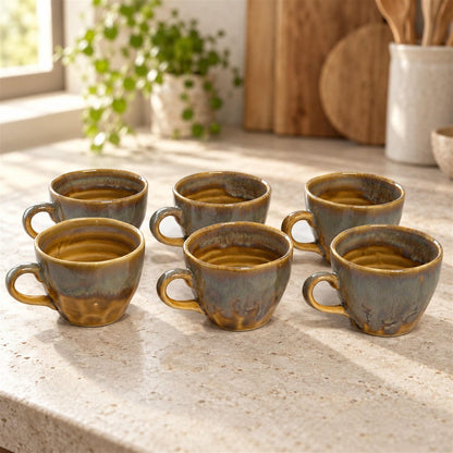 Coffee Mugs Set of 6 | Brown Golden | 220 ml