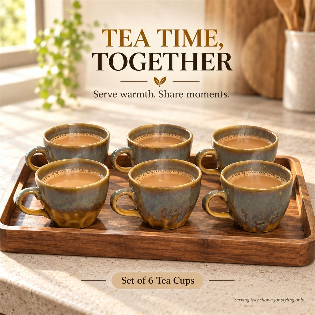 Coffee Mugs Set of 6 | Brown Golden | 220 ml