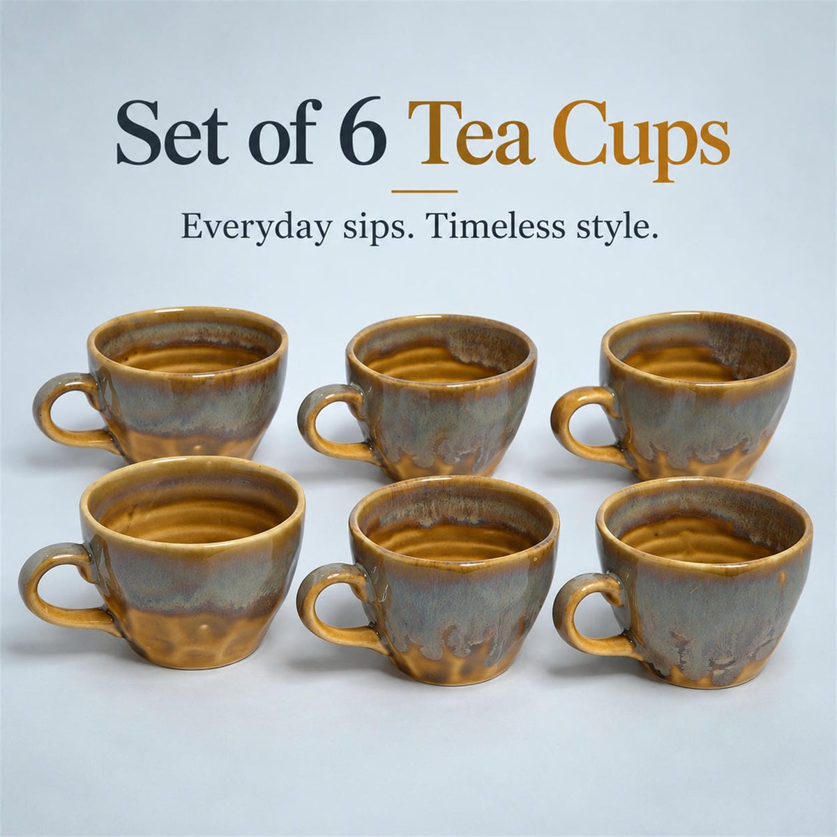 Coffee Mugs Set of 6 | Brown Golden | 220 ml