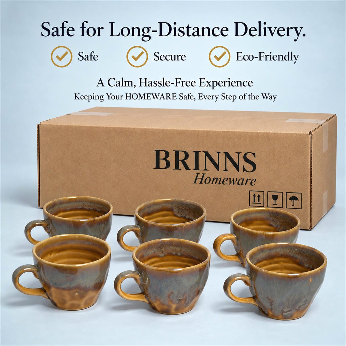 Coffee Mugs Set of 6 | Brown Golden | 220 ml