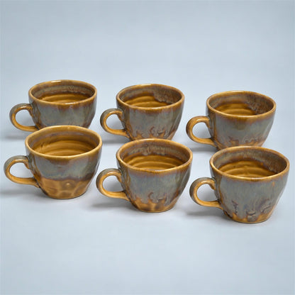 Coffee Mugs Set of 6 | Brown Golden | 220 ml