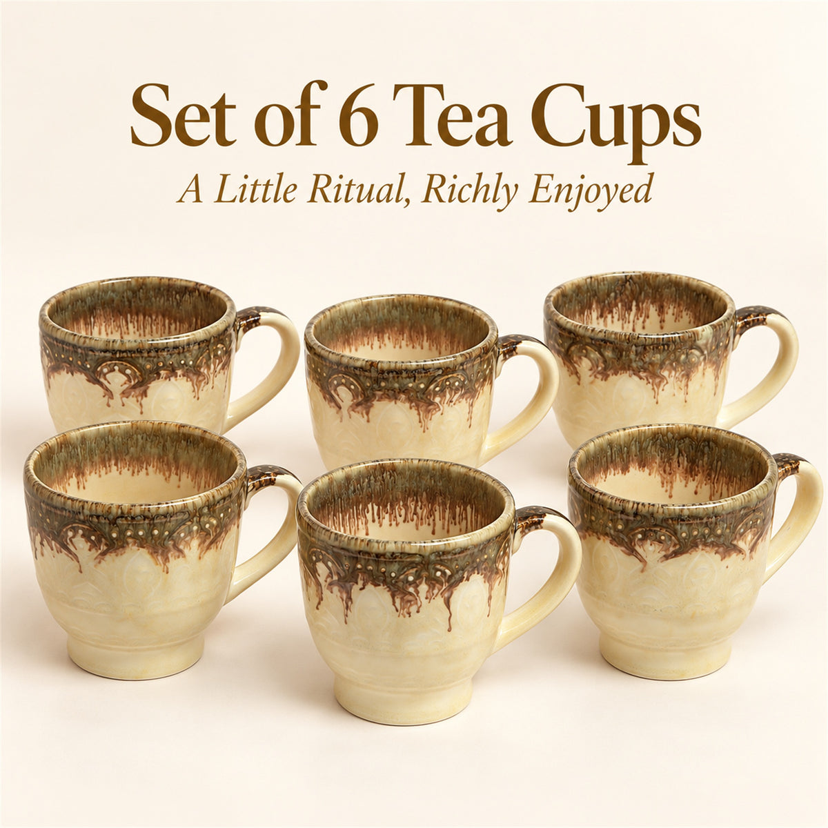 Coffee Mugs Set | Cream - Brown | 350 ml