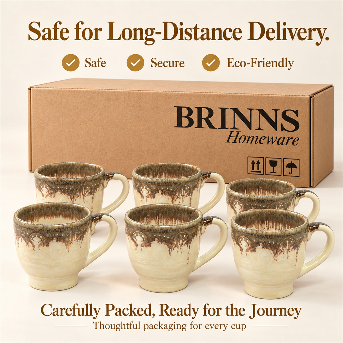 Coffee Mugs Set | Cream - Brown | 350 ml