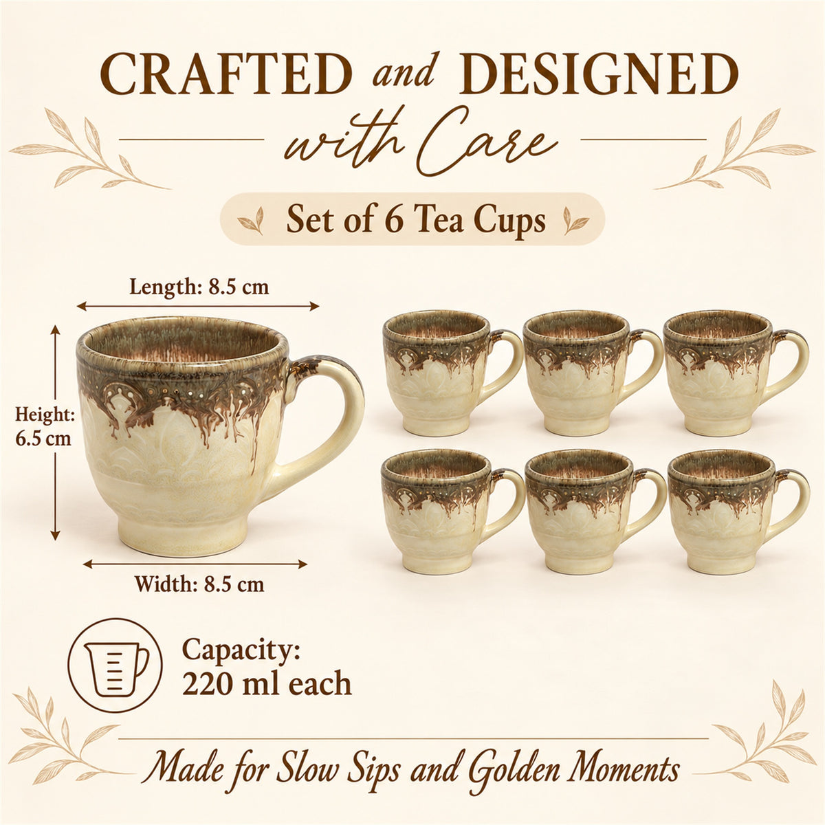 Coffee Mugs Set | Cream - Brown | 350 ml