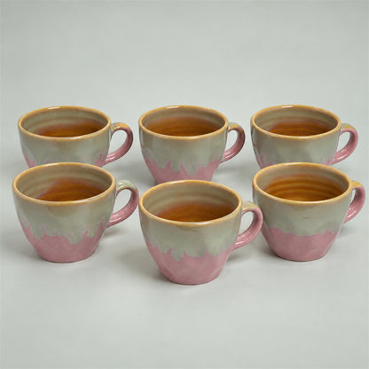 Coffee Mugs Set of 6 | Pink - Brown | 220 ml