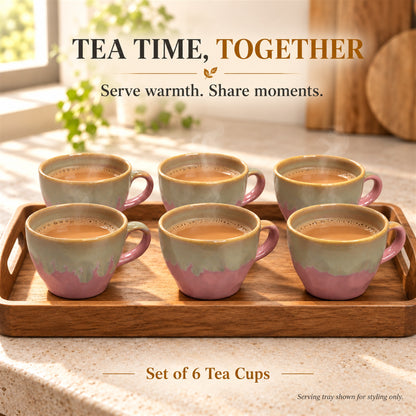 Coffee Mugs Set of 6 | Pink - Brown | 220 ml