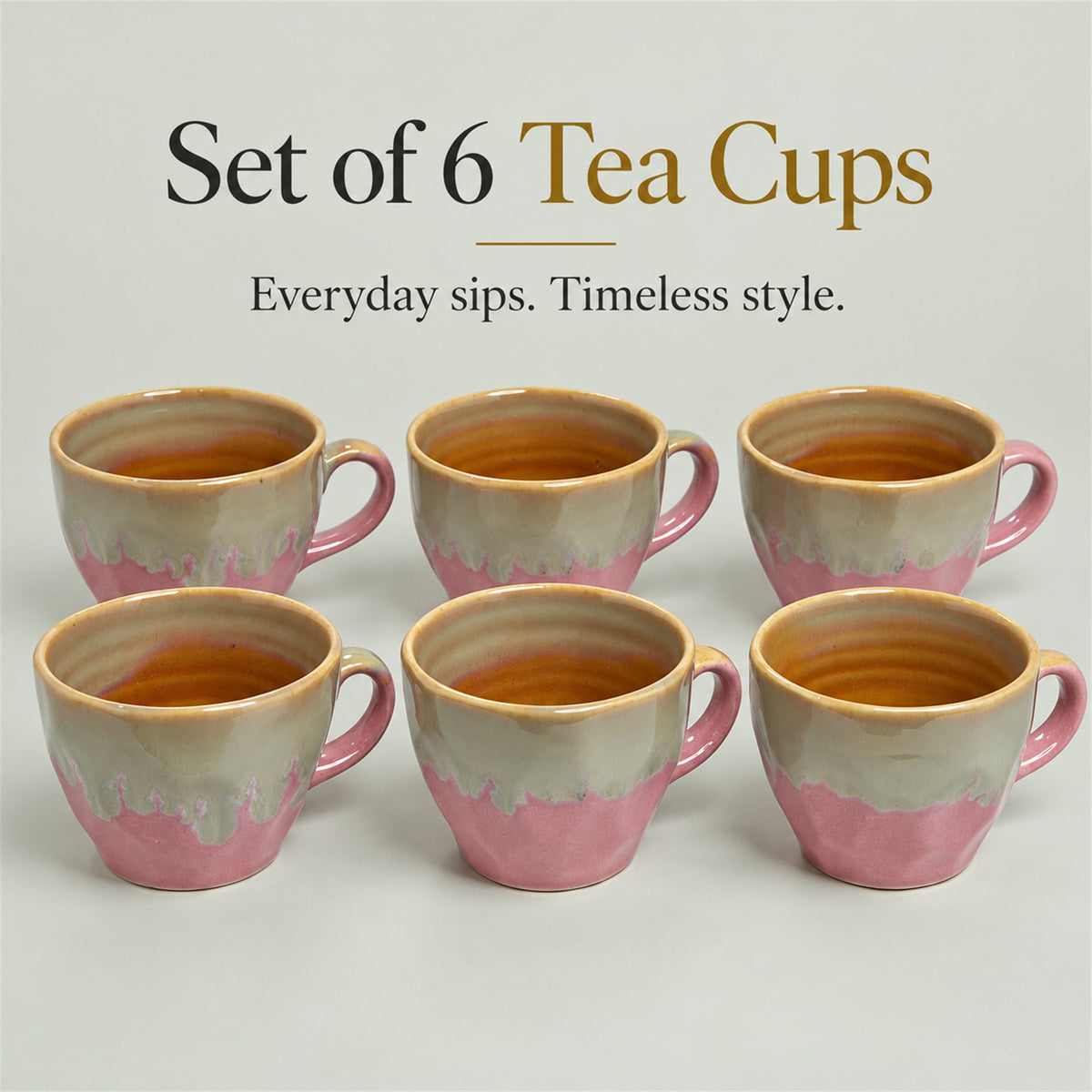 Coffee Mugs Set of 6 | Pink - Brown | 220 ml