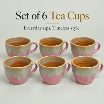 Coffee Mugs Set of 6 | Pink - Brown | 220 ml