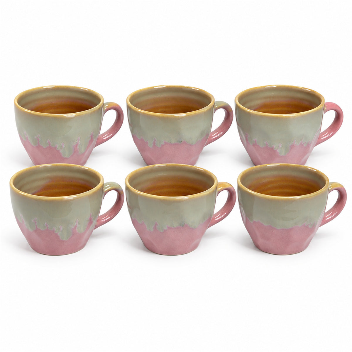 Coffee Mugs Set of 6 | Pink - Brown | 220 ml