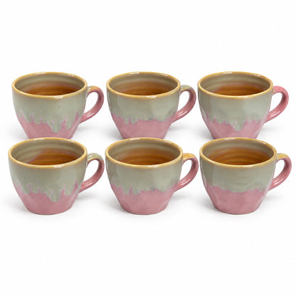 Coffee Mugs Set of 6 | Pink - Brown | 220 ml