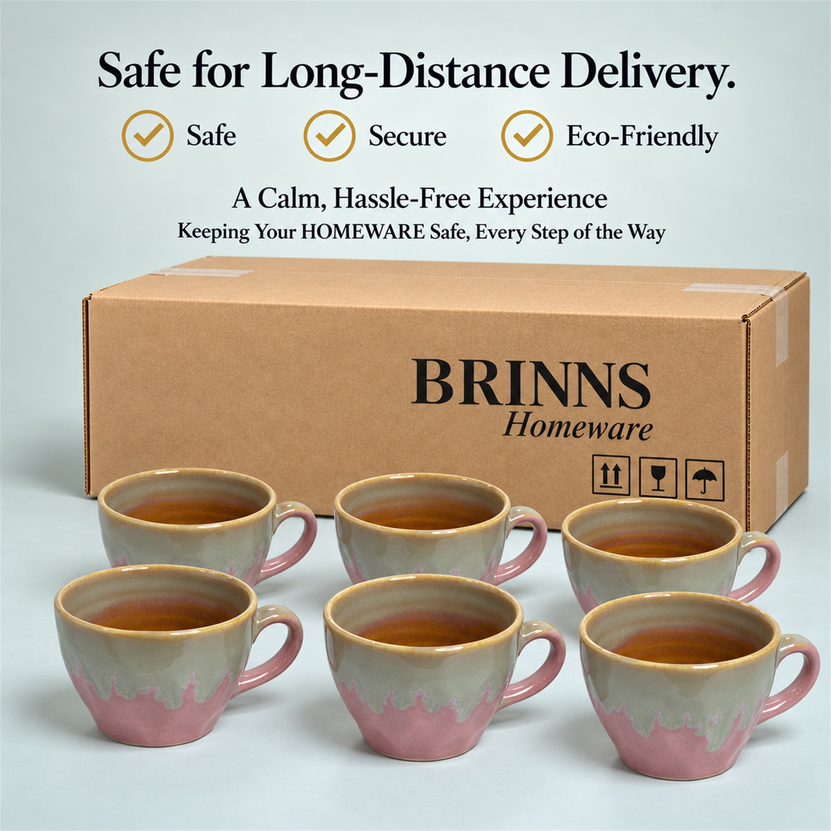 Coffee Mugs Set of 6 | Pink - Brown | 220 ml