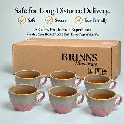 Coffee Mugs Set of 6 | Pink - Brown | 220 ml