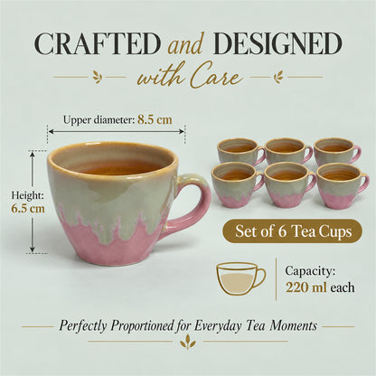 Coffee Mugs Set of 6 | Pink - Brown | 220 ml
