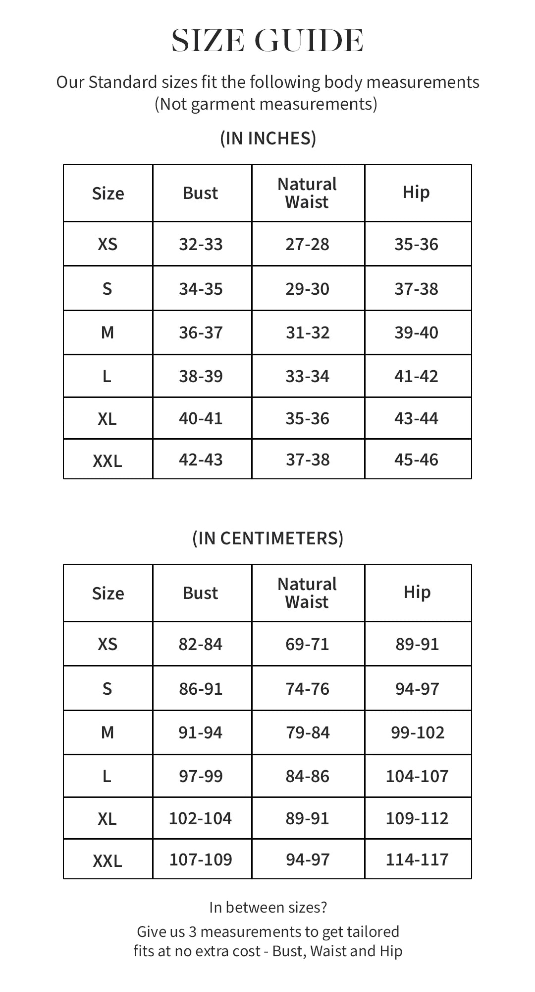 Size chart